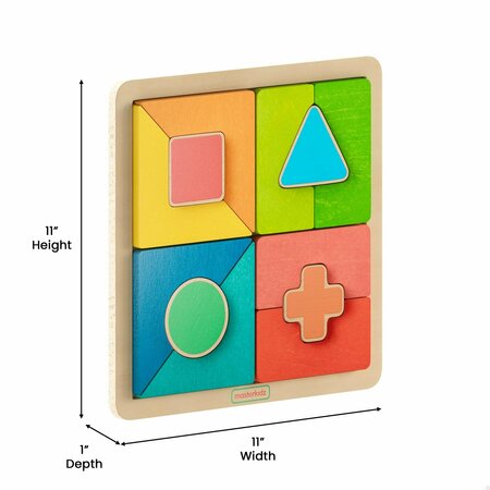 Flash Furniture Bright Beginnings Commercial Birch Plywood STEM Geometric Shape Building Puzzle Board, Natural/Multi MK-MK00606-GG